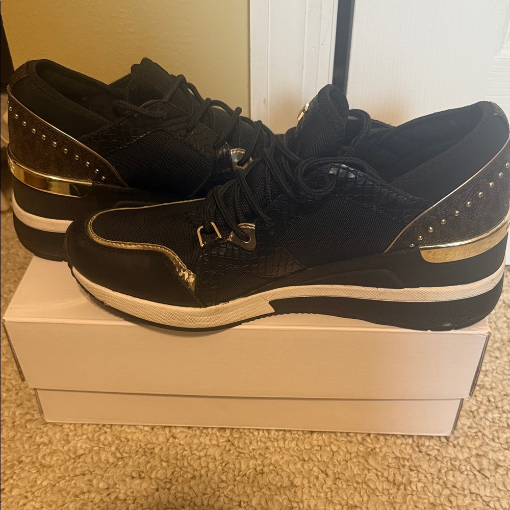 Michael Kors Black and Gold Women's Sneakers